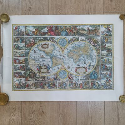 Vintage Planisphere map with calendar reprint on organic paper