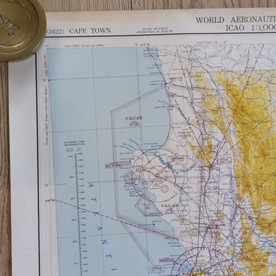 1969 reprint of 1952 Aeronautical chart map of Cape Town and surrounding