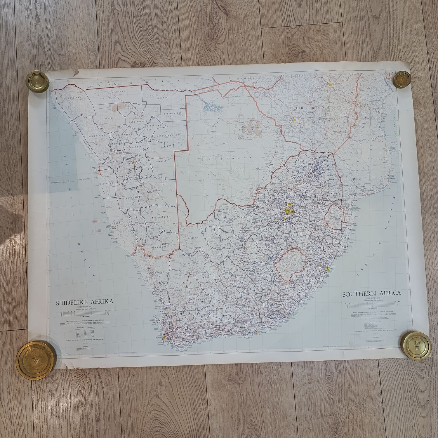 1972 printed map of Southern Africa - scale 1:2500000