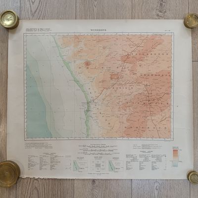 1929 printed map of Western side of South West Africa - scale 1:1000000