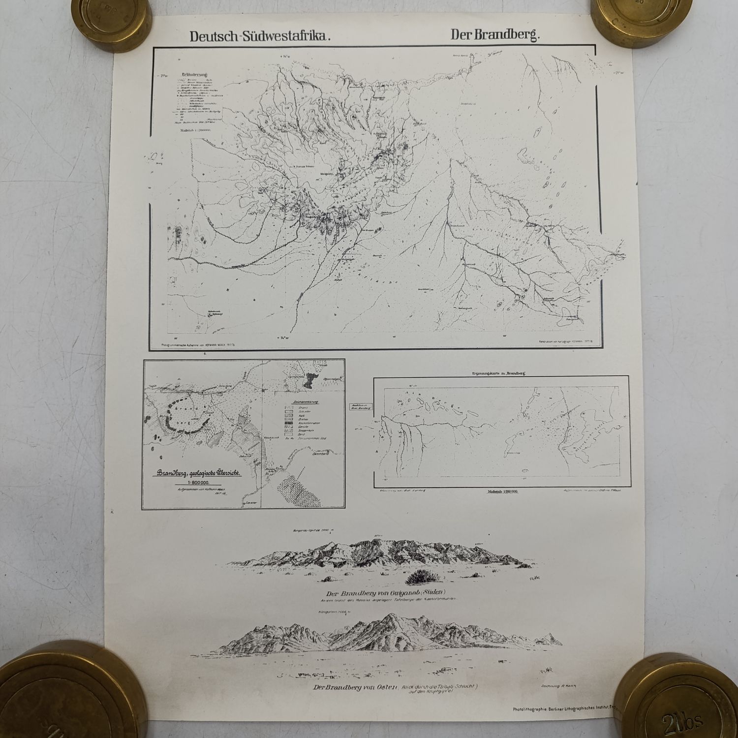 Lithograph reprint of Der Brandberg map in German South West Africa