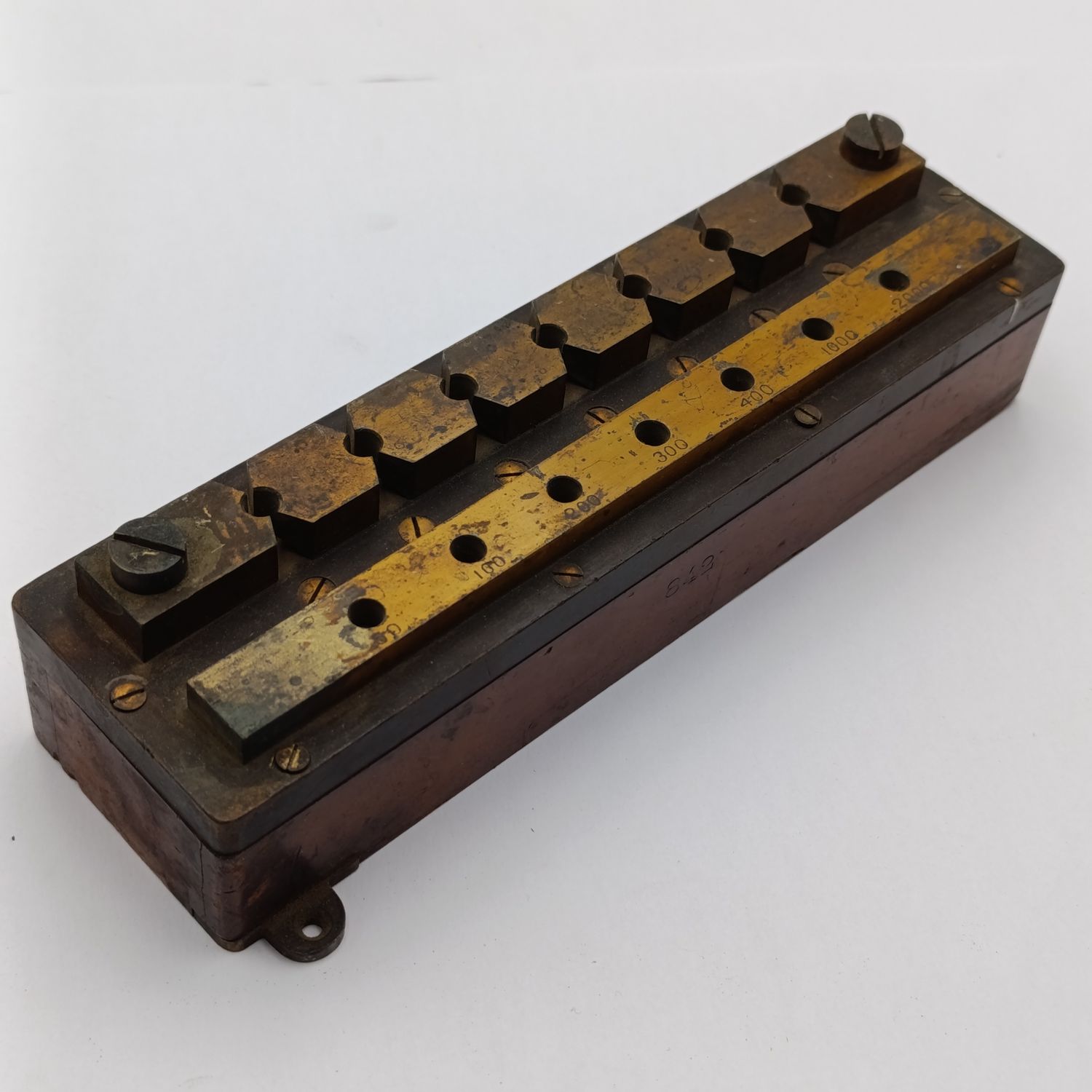 Vintage wood and brass resistance meter