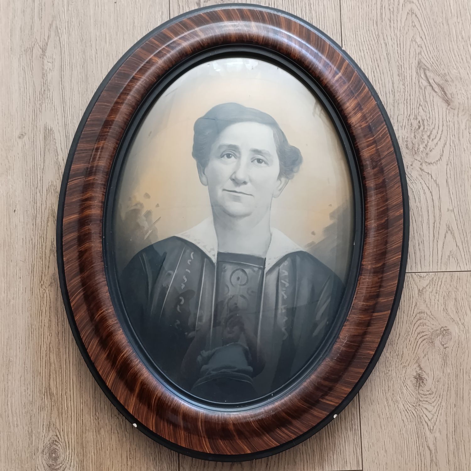 Antique bubble glass portrait with frame