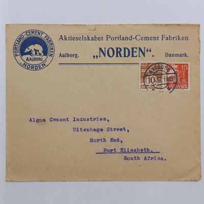 Postal History envelope from Aalborg, Denmark to Port Elizabeth, South Africa