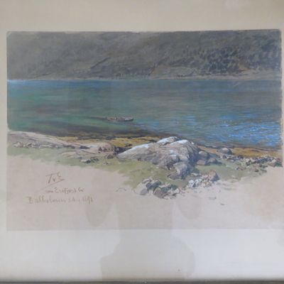 Antique painting by Themistokles von Eckenbrecher of fishing boat on water - dated 8 Aug 1891
