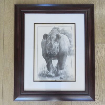 Beautiful Rhino print in frame by Samuel Tafula