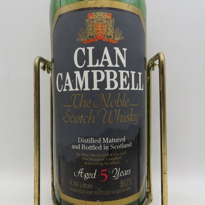 Clan Campbell Scotch Whisky 4.5lt glass bottle on tipping stand - Empty