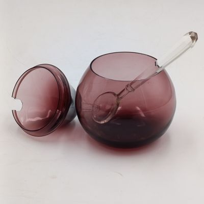 Vintage Pear shaped Amethyst glass jam jar with lid and glass spoon