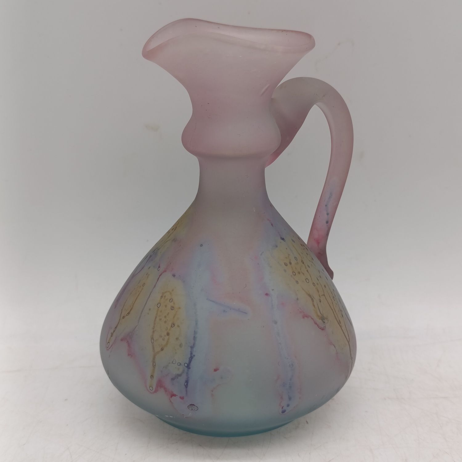 Vintage Israeli Reuven glass hand painted pitcher