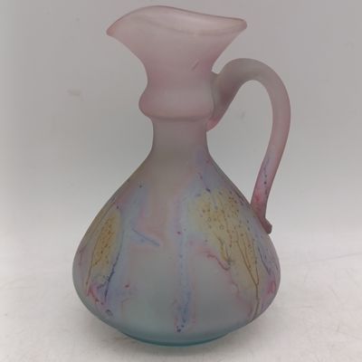 Vintage Israeli Reuven glass hand painted pitcher