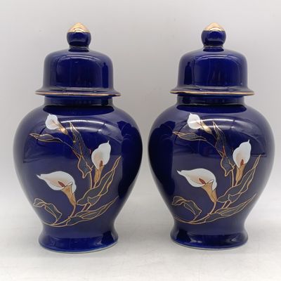 Pair of Japan Arum Lily floral pattern ginger jars