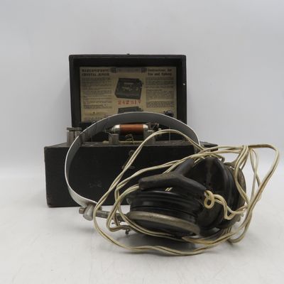 Antique Marconiphone Crystal Junior with SG Brown Type F headphones