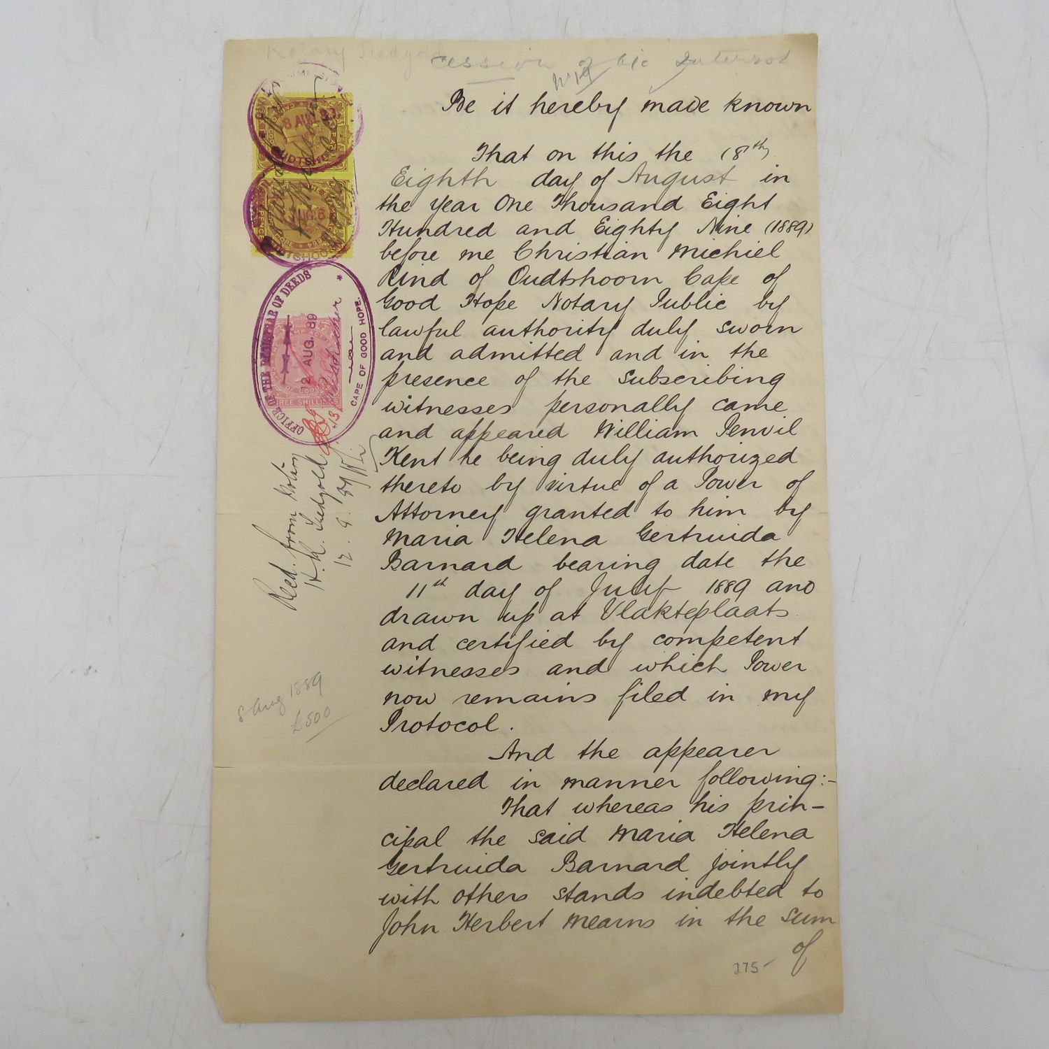 Deed of transfer to MHB Barnard - farms Kruisrivier and Waterkloof - Oudtshoorn 1889