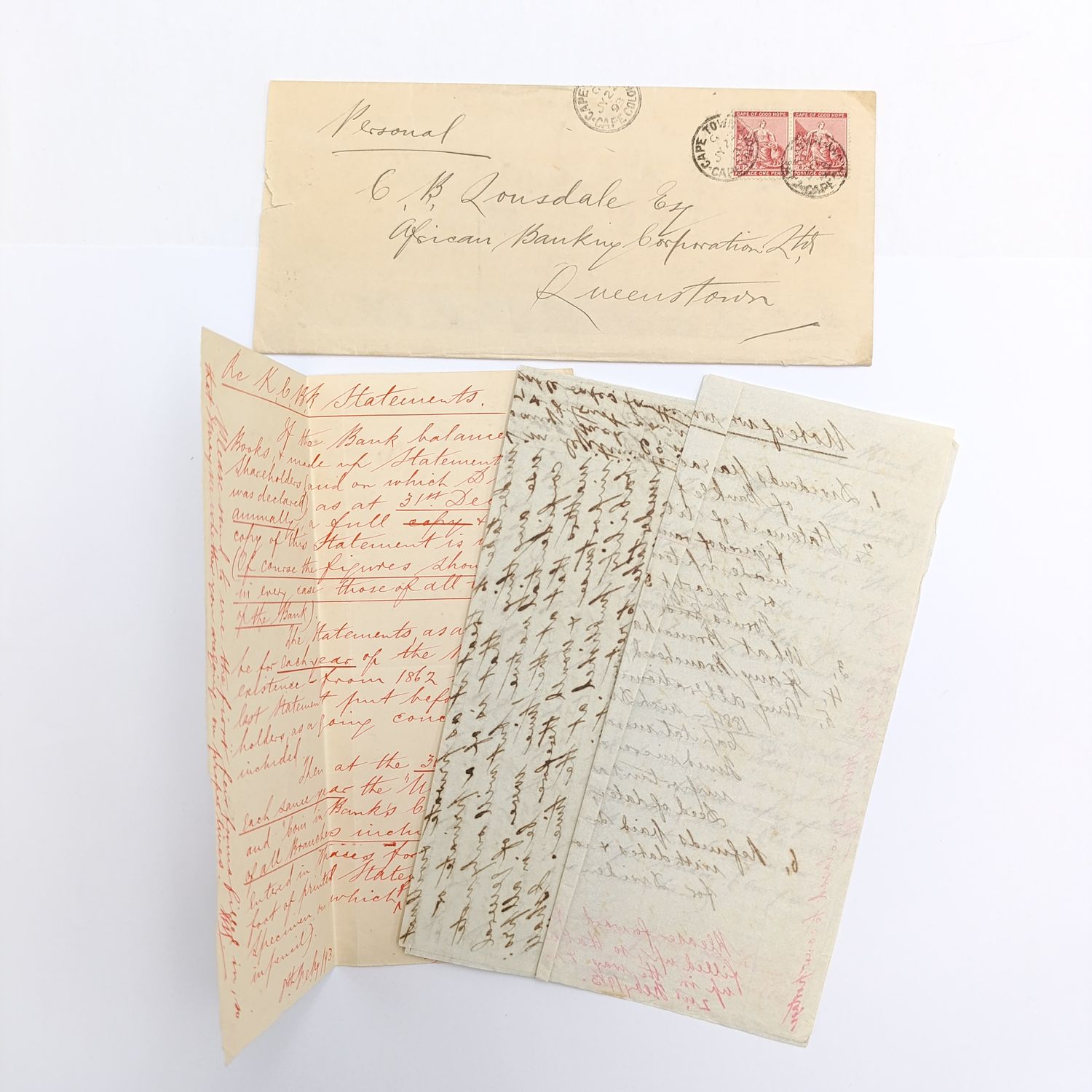 1893 Postal cover Cape Town to Queenstown with 2 Cape of Good Hope One penning stamps