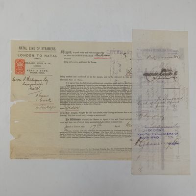 Bill of Exchange for 45 pounds paid for a ticket on the Screw Steamer Umkasi