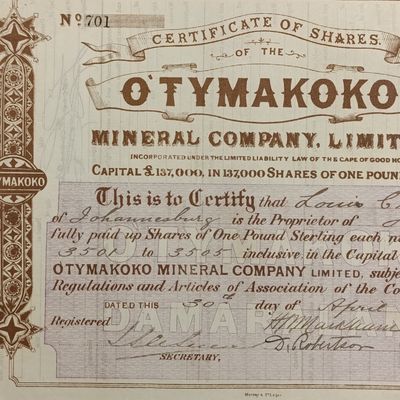 1895 Share Certificate in The Buffels and Red reef Syndicate in favour of William Bulock