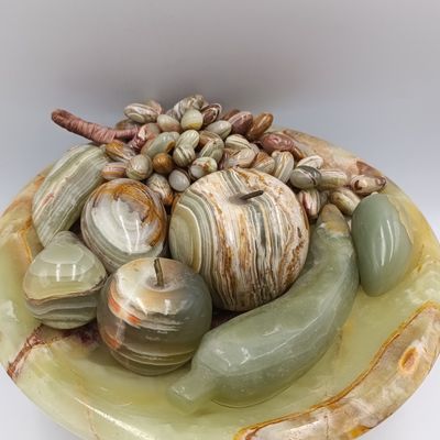Beautiful Hand carved Alabaster fruit bowl with stone fruit