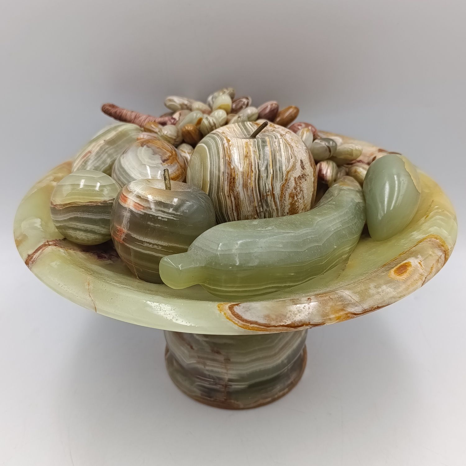 Beautiful Hand carved Alabaster fruit bowl with stone fruit