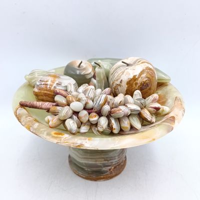 Beautiful Hand carved Alabaster fruit bowl with stone fruit