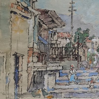 Original Gregoire Boonzaaier 1976 ''The Seven Steps, District Six'' watercolour painting with glass in frame