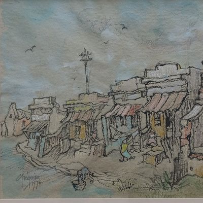 Original Gregoire Boonzaaier 1976 watercolour and pastel painting with glass in frame