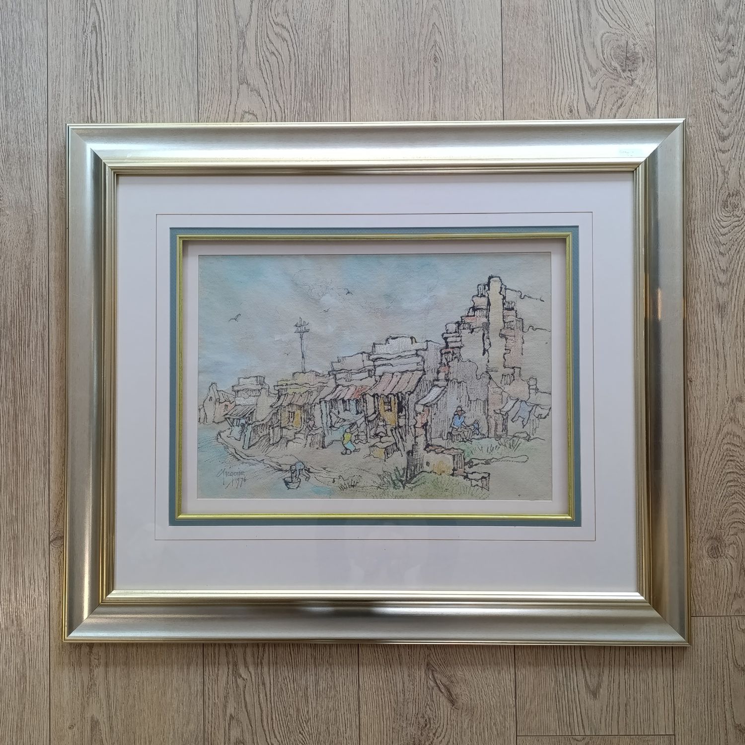 Original Gregoire Boonzaaier 1976 watercolour and pastel painting with glass in frame