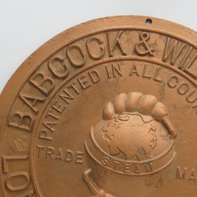 Vintage metal Babcock and Wilcox 1933 London and Glasgow makers plate