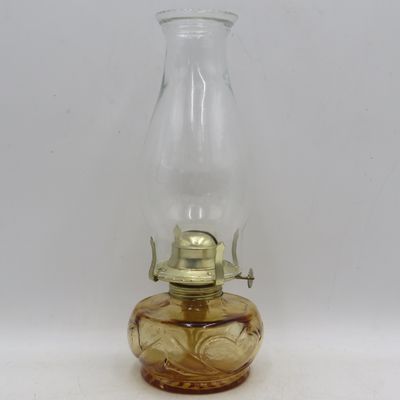 Vintage style deep orange glass oil lamp with glass funnel