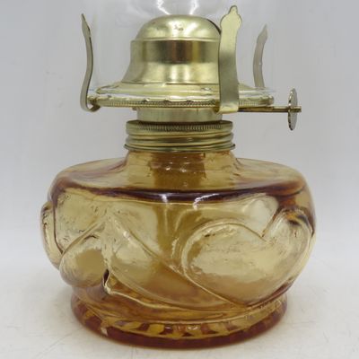 Vintage style deep orange glass oil lamp with glass funnel