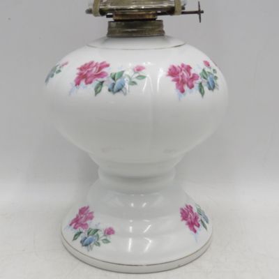 Beautiful Flower pattern porcelain oil lamp with glass funnel