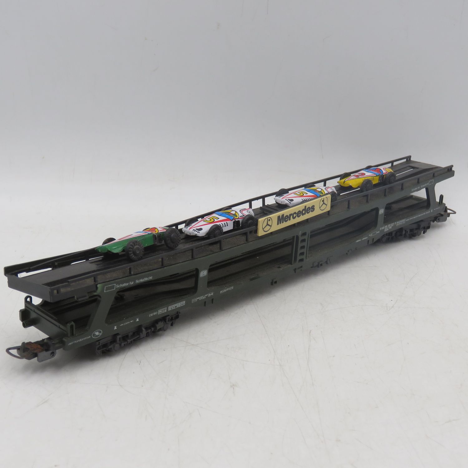 Lima Deutsces Bahn Mercedes car transporter with tinplate racing cars - HO Scale