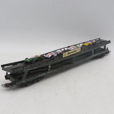 Lima Deutsces Bahn Mercedes car transporter with tinplate racing cars - HO Scale