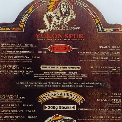 Vintage wooden SPUR menu - Yukon Spur - Spur Burger R12.95