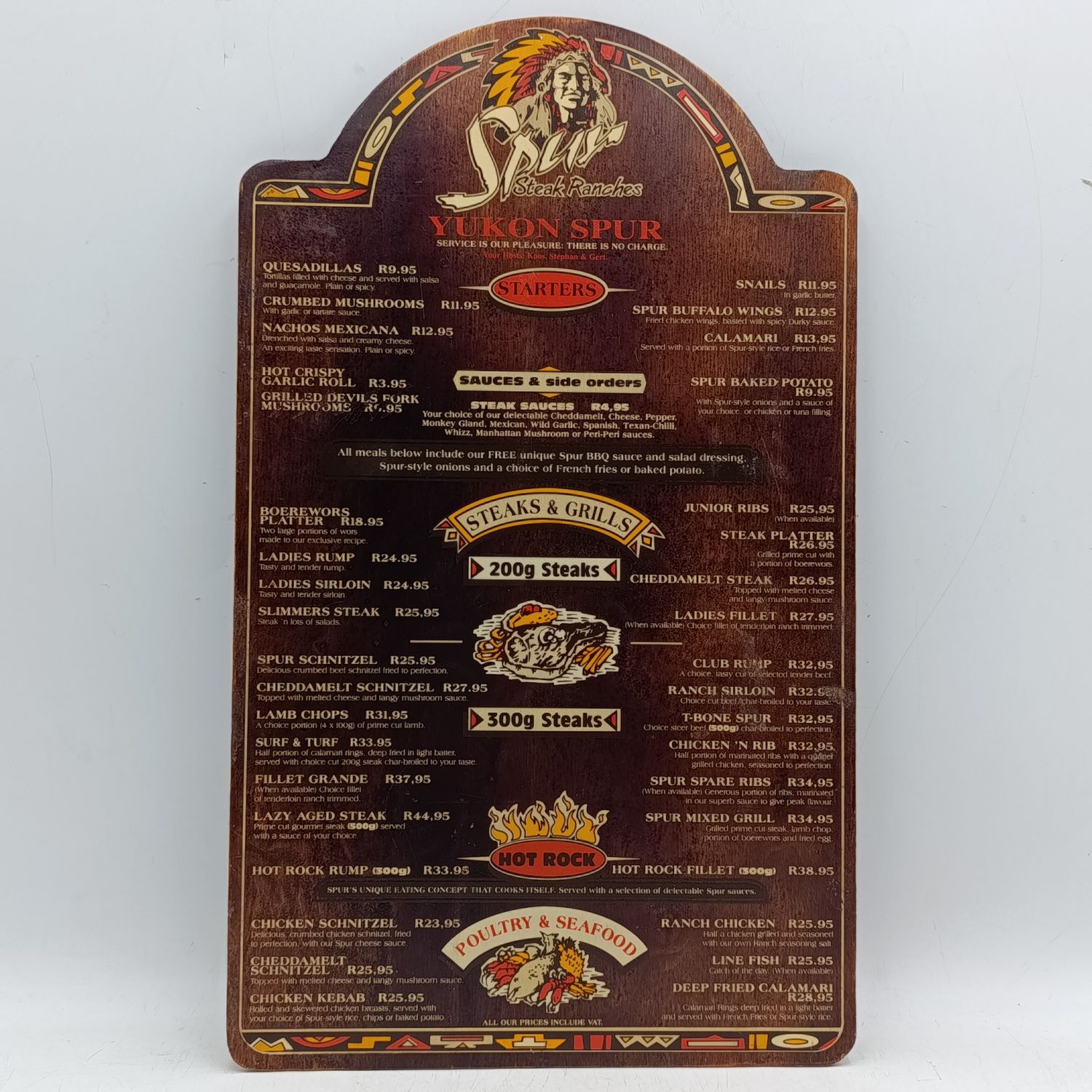 Vintage wooden SPUR menu - Yukon Spur - Spur Burger R12.95