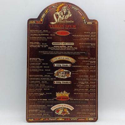 Vintage wooden SPUR menu - Yukon Spur - Spur Burger R12.95
