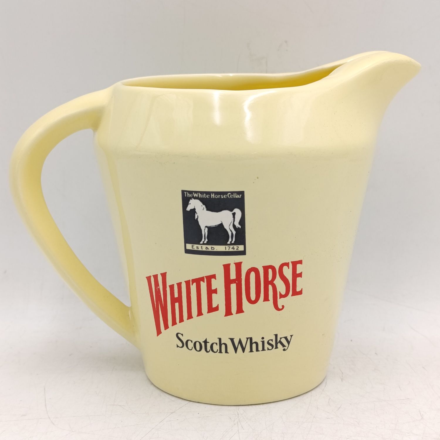 Vintage White Horse Scotch Whisky porcelain water pitcher by Wade