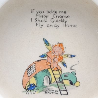Vintage Gnomes Playtime porcelain childrens bowl
