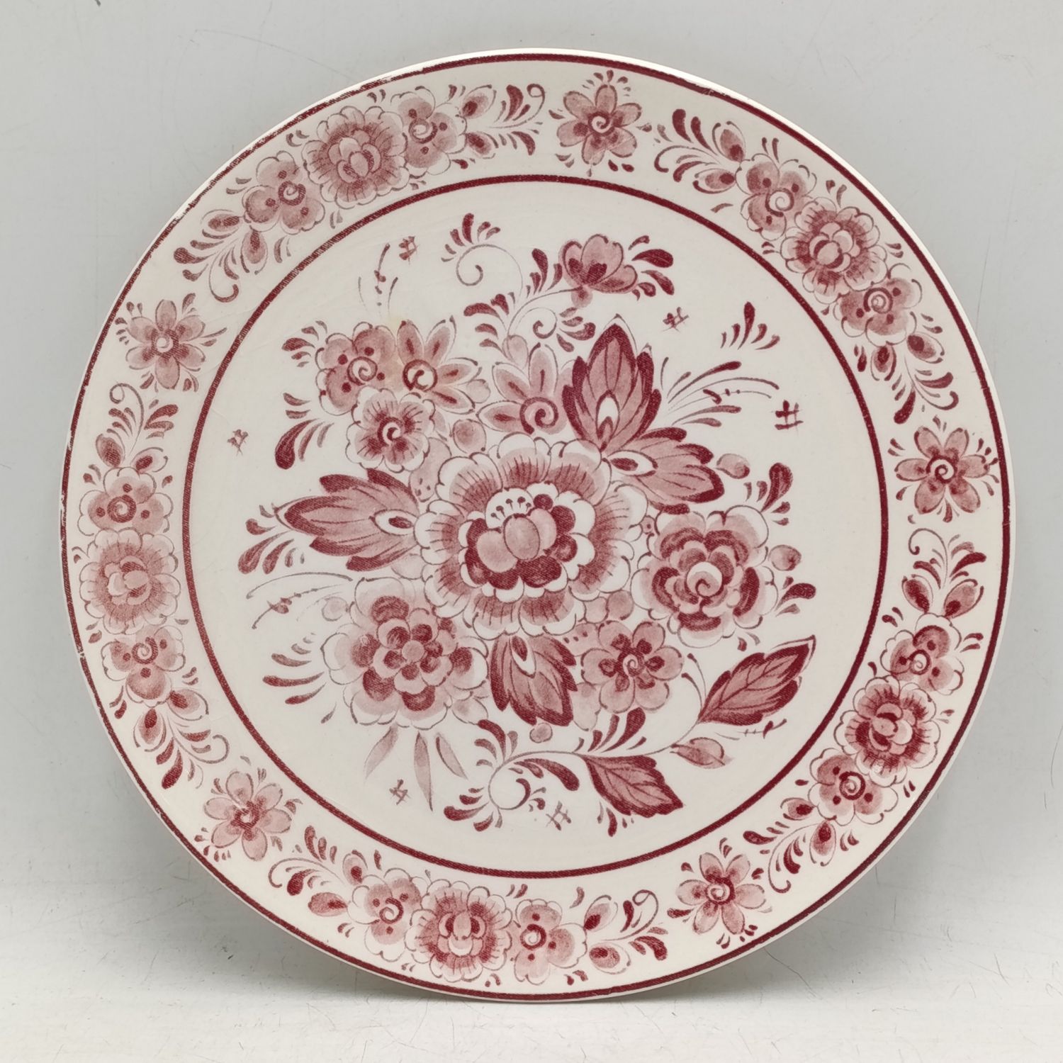 Vintage Red Delft floral porcelain sideplate