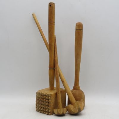 Lot of 4 vintage wooden primitive kitchen tools