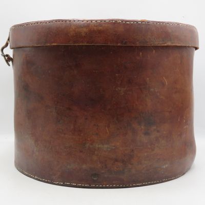 Antique Large round leather hat case