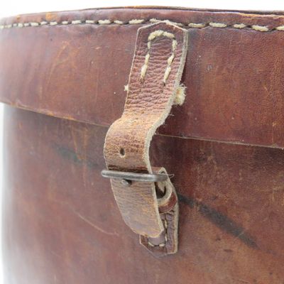 Antique Large round leather hat case