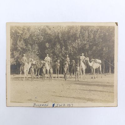 WW1 Period photo of Bushmen and Schutztruppe on camels - original
