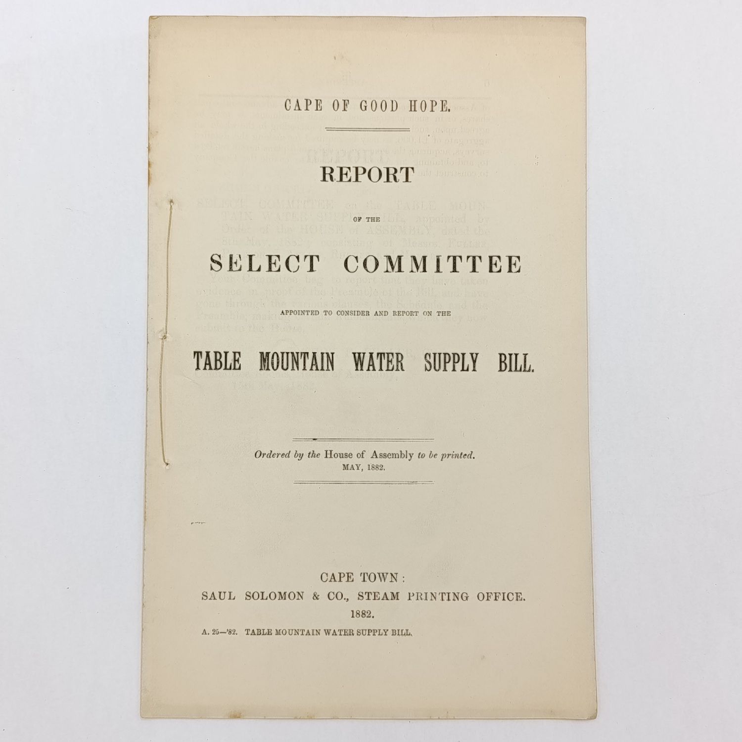 Cape of Good Hope report - Table Moutnai nwater supply bill 1882