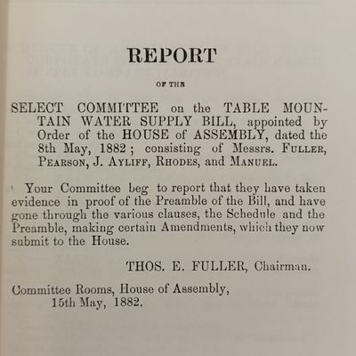 Cape of Good Hope report - Table Moutnai nwater supply bill 1882