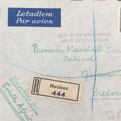 Letter from Czeckoslovakia to the cabinet of Jan Smuts - registered 1947