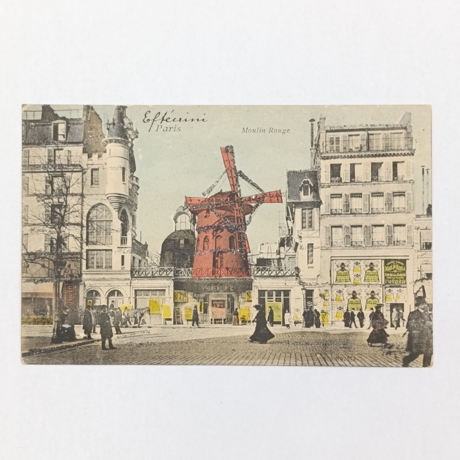 Postcard - Internal Egypt to Cairo 1910 - Picture is early view of Moulin Rouge - Colourized and glitter