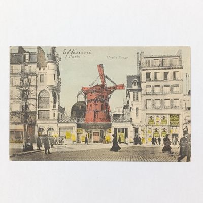 Postcard - Internal Egypt to Cairo 1910 - Picture is early view of Moulin Rouge - Colourized and glitter