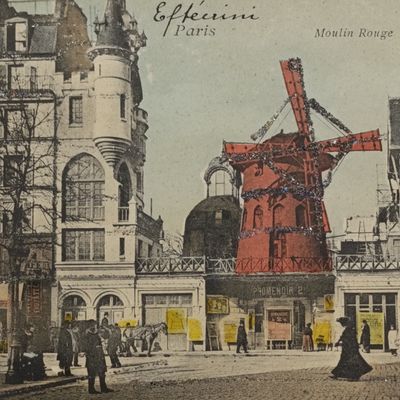 Postcard - Internal Egypt to Cairo 1910 - Picture is early view of Moulin Rouge - Colourized and glitter