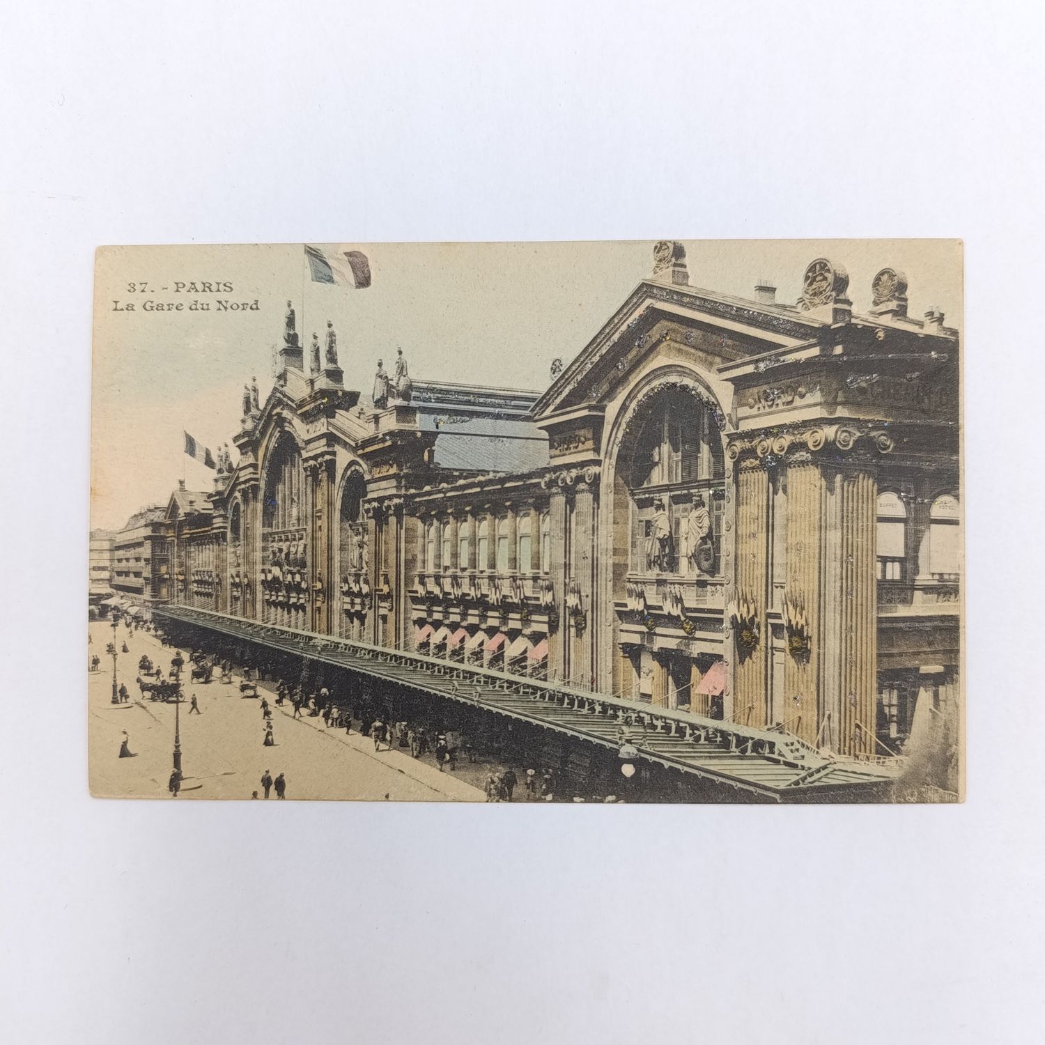 Postcard 1910 San Stefano to Cairo - Two Egypt stamps and glitter postcard with paris building
