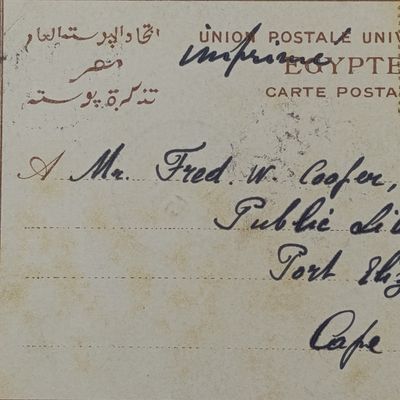 1906 Postcard Cairo to Port Elizabeth - general view of Cairo - Two Egyptian stamps